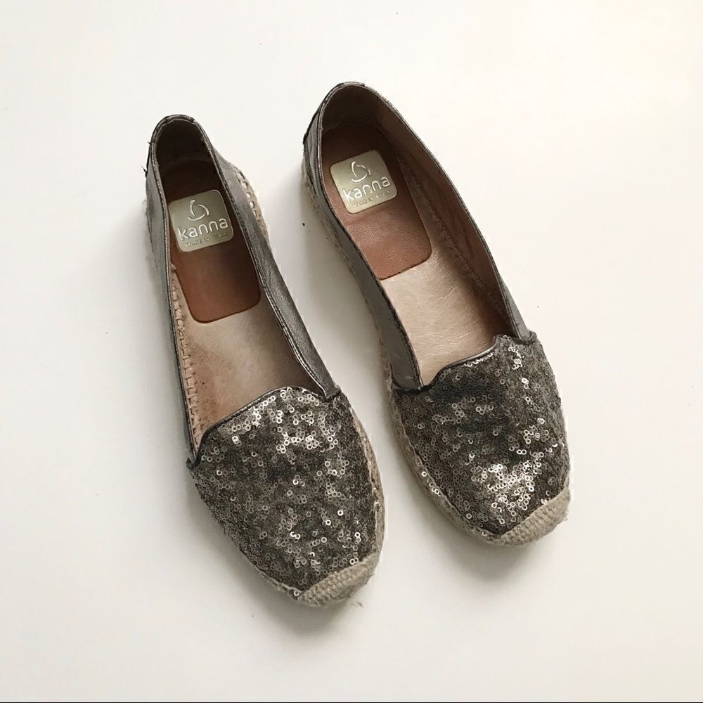 * Kenna * silver sequin espadrille flats